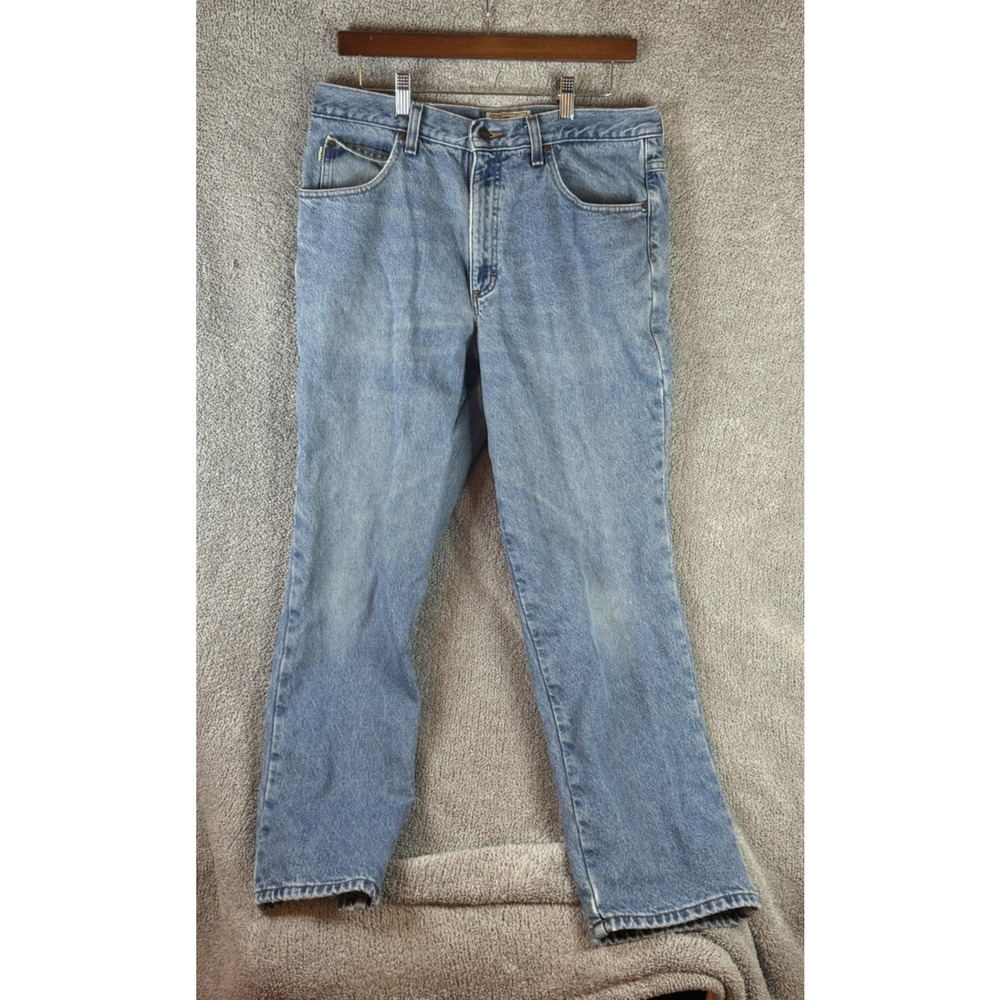 L.L.Bean Jeans Mens 34x29 Light Wash Blue Classic Fit Flannel Lined Plaid Warm